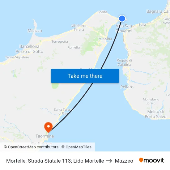 Mortelle; Strada Statale 113; Lido Mortelle to Mazzeo map