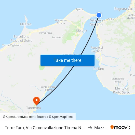 Torre Faro; Via Circonvallazione Tirrena N. 63 to Mazzeo map