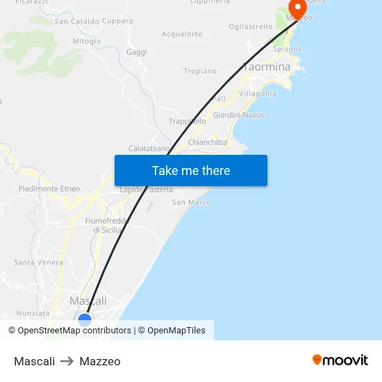 Mascali to Mazzeo map