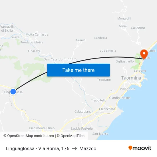 Linguaglossa - Via Roma, 176 to Mazzeo map
