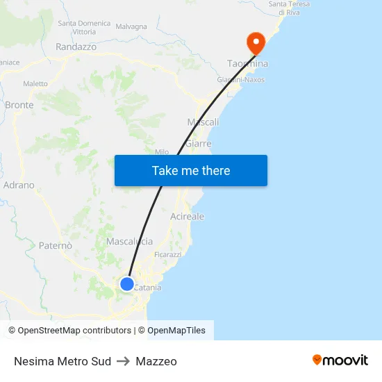 Nesima Metro Sud to Mazzeo map