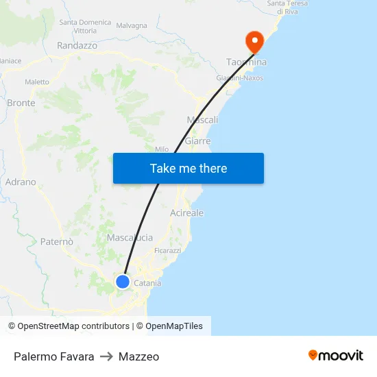 Palermo Favara to Mazzeo map