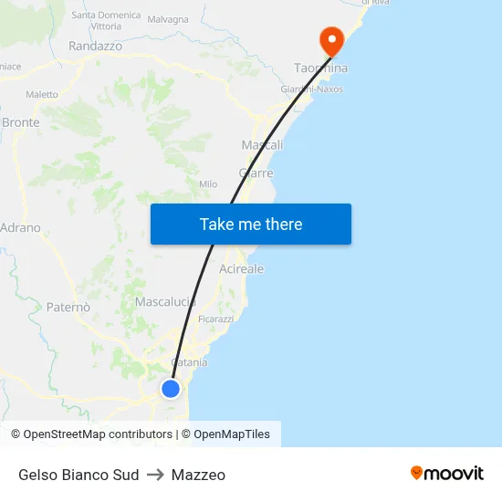 Gelso Bianco Sud to Mazzeo map