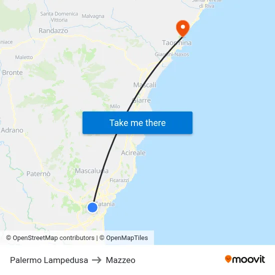 Palermo Lampedusa to Mazzeo map