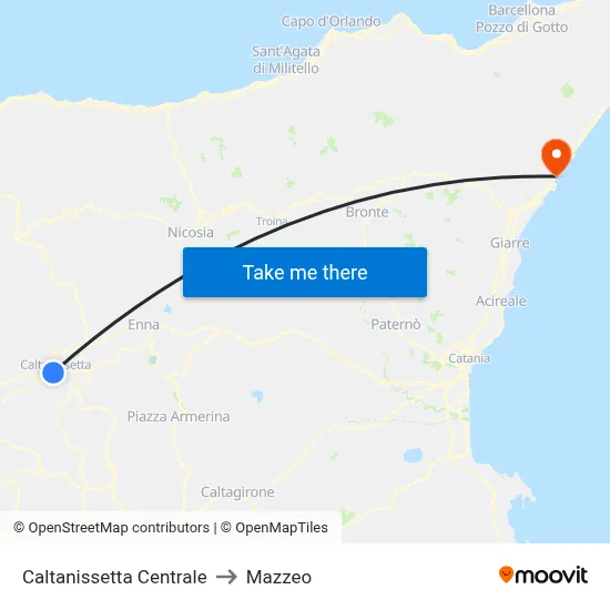 Caltanissetta Centrale to Mazzeo map