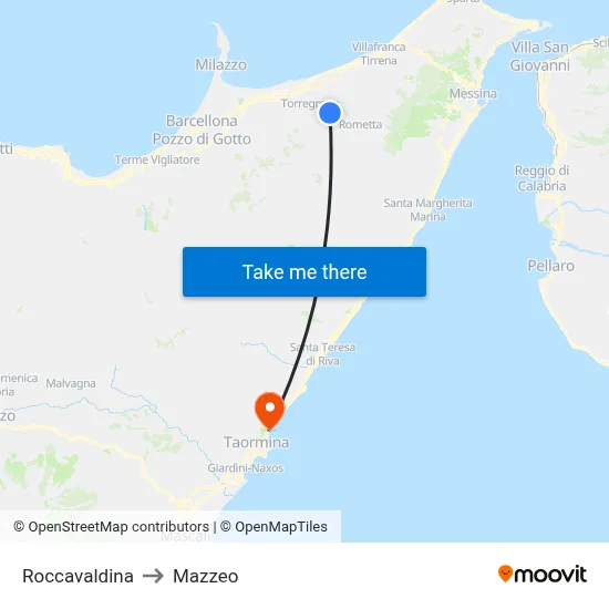Roccavaldina to Mazzeo map