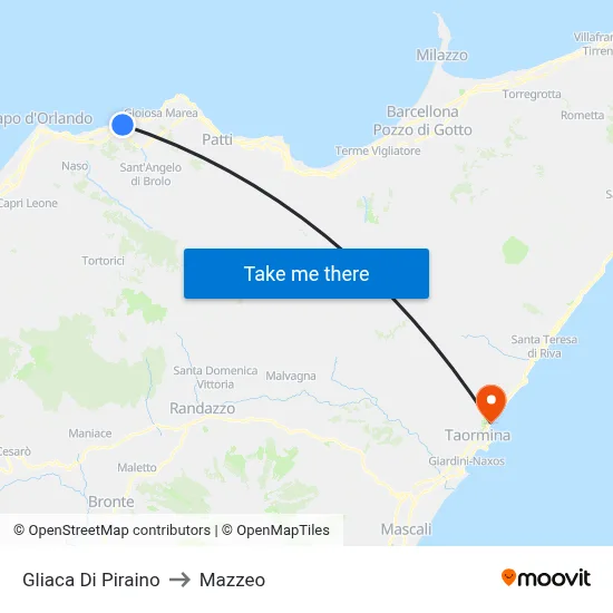 Gliaca Di Piraino to Mazzeo map