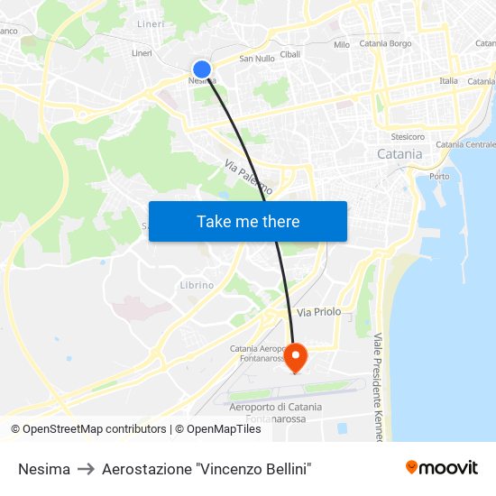 Nesima to Aerostazione "Vincenzo Bellini" map
