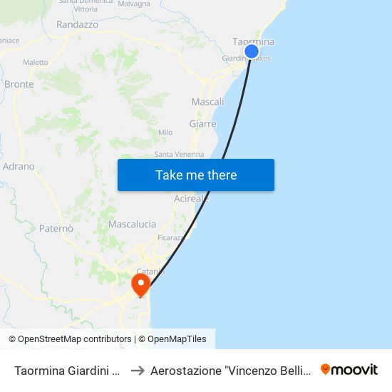 Taormina Giardini FS to Aerostazione "Vincenzo Bellini" map