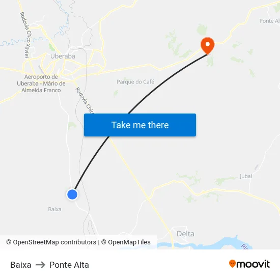 Baixa to Ponte Alta map