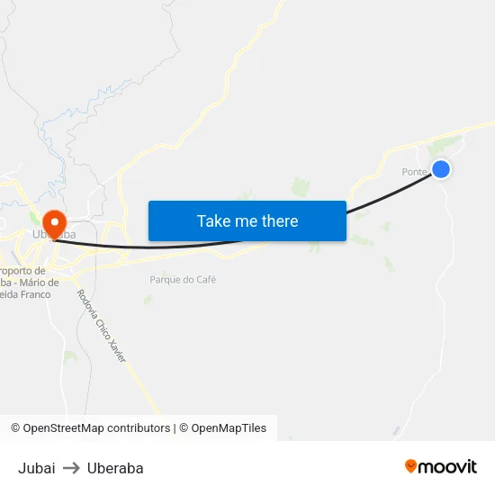 Jubai to Uberaba map