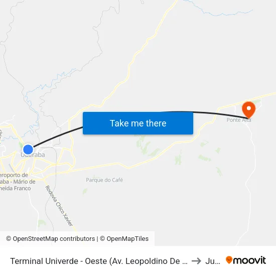 Terminal Univerde - Oeste (Av. Leopoldino De Oliveira, 5100) to Jubai map