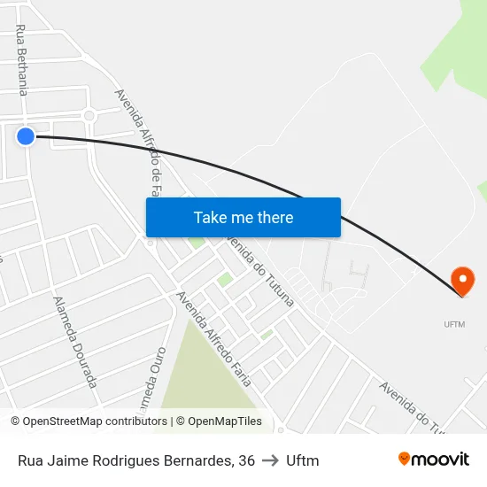 Rua Jaime Rodrigues Bernardes, 36 to Uftm map