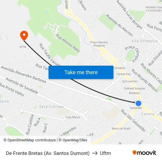 De Frente Bretas (Av. Santos Dumont) to Uftm map