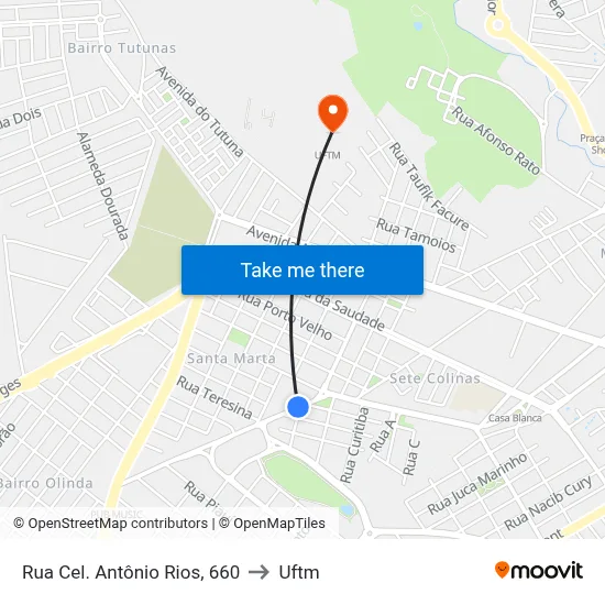 Rua Cel. Antônio Rios, 660 to Uftm map