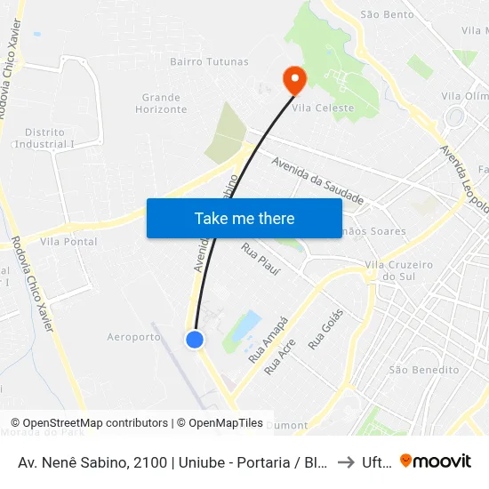Av. Nenê Sabino, 2100 | Uniube - Portaria / Bloco S to Uftm map