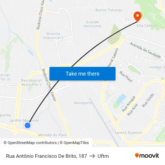 Rua Antônio Francisco De Brito, 187 to Uftm map