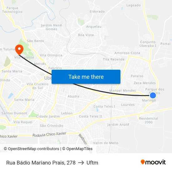 Rua Bádio Mariano Prais, 278 to Uftm map