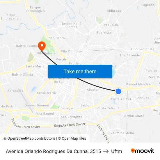 Avenida Orlando Rodrigues Da Cunha, 3515 to Uftm map