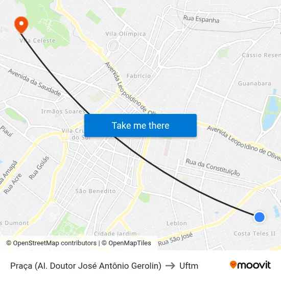 Praça (Al. Doutor José Antônio Gerolin) to Uftm map