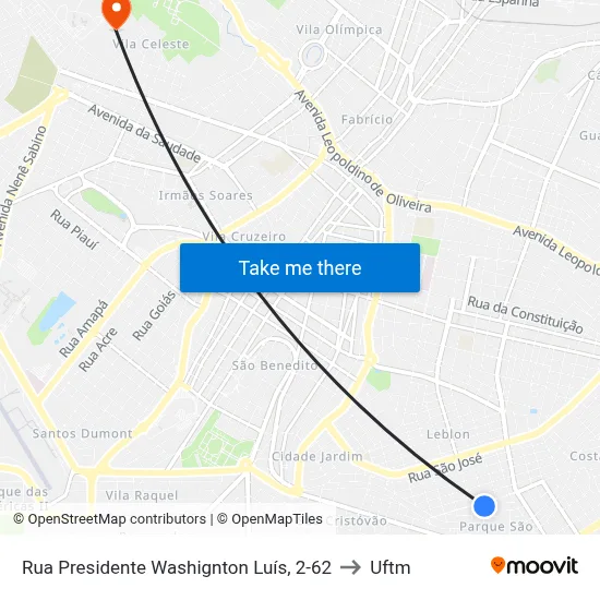 Rua Presidente Washignton Luís, 2-62 to Uftm map