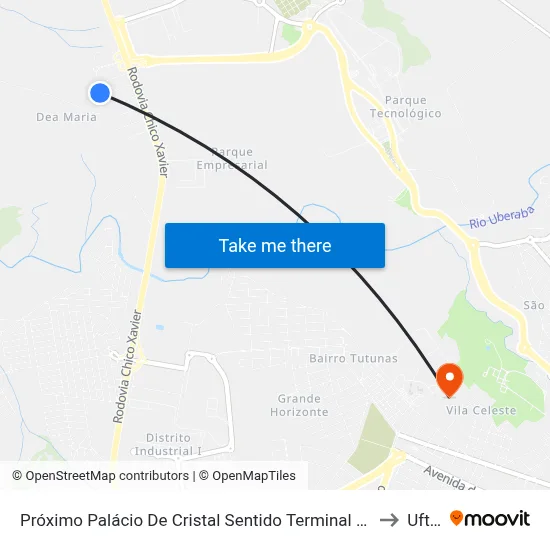 Próximo Palácio De Cristal Sentido Terminal Oeste to Uftm map
