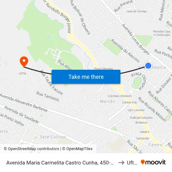 Avenida Maria Carmelita Castro Cunha, 450-566 to Uftm map