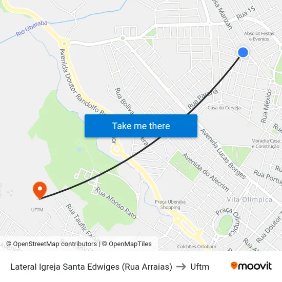 Lateral Igreja Santa Edwiges (Rua Arraias) to Uftm map