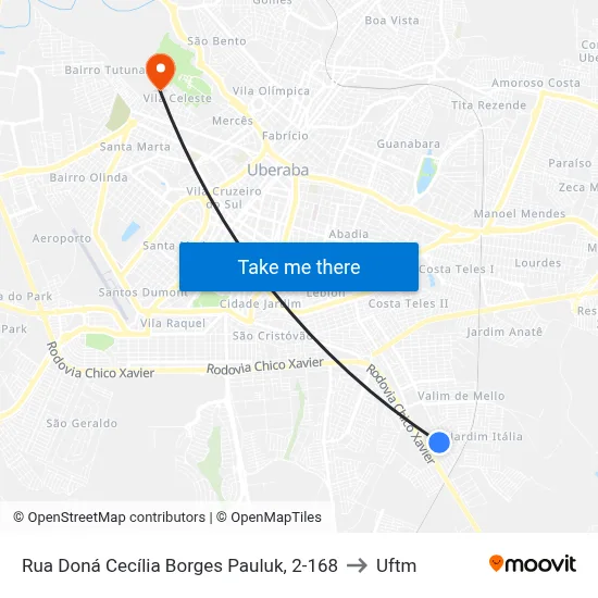 Rua Doná Cecília Borges Pauluk, 2-168 to Uftm map
