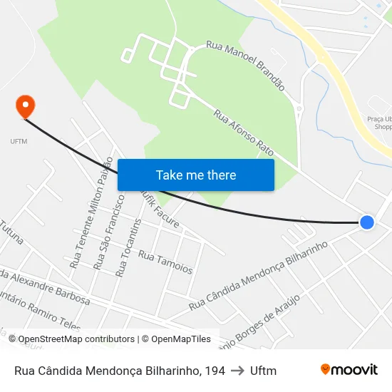 Rua Cândida Mendonça Bilharinho, 194 to Uftm map