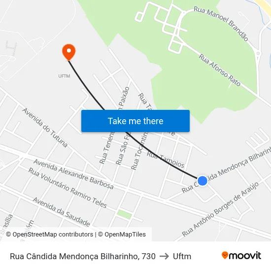 Rua Cândida Mendonça Bilharinho, 730 to Uftm map
