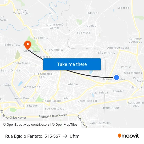 Rua Egídio Fantato, 515-567 to Uftm map