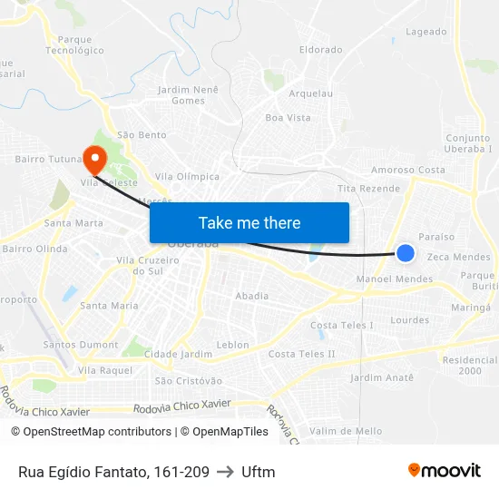 Rua Egídio Fantato, 161-209 to Uftm map