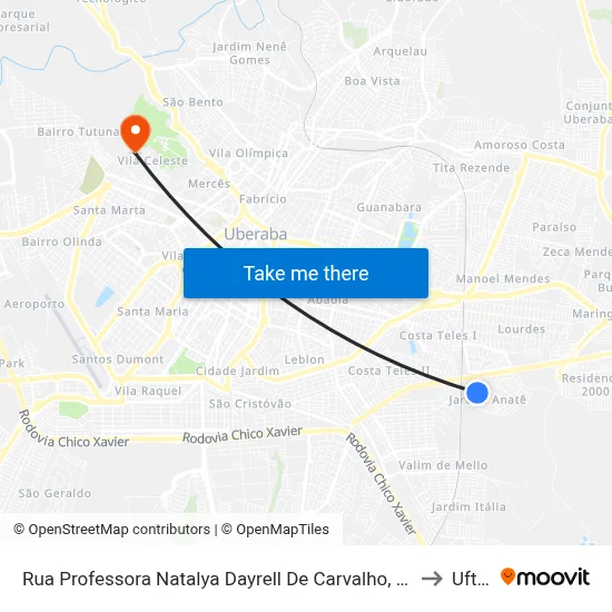 Rua Professora Natalya Dayrell De Carvalho, 128 to Uftm map