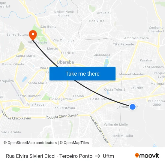 Rua Elvira Sivieri Cicci - Terceiro Ponto to Uftm map