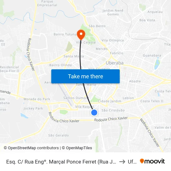 Esq. C/ Rua Engº. Marçal Ponce Ferret (Rua José Silveira) to Uftm map