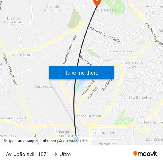 Av. João Xxiii, 1871 to Uftm map