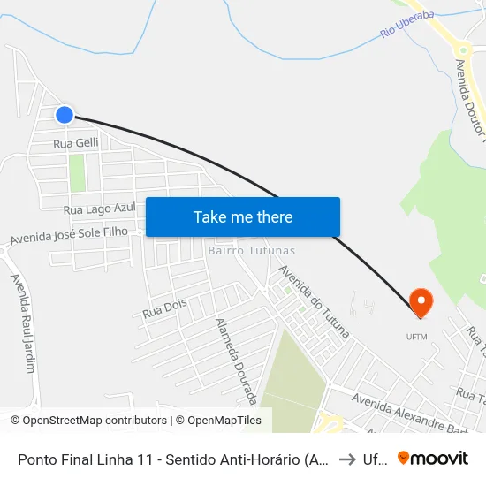 Ponto Final Linha 11 - Sentido Anti-Horário (Av. Jaraguá) to Uftm map