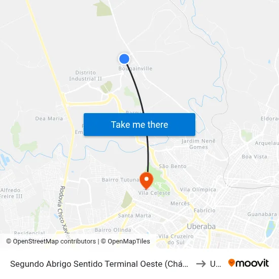 Segundo Abrigo Sentido Terminal Oeste (Chácaras Bouganville) to Uftm map