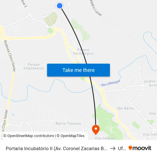 Portaria Incubatório II (Av. Coronel Zacarias Borges De Araújo) to Uftm map