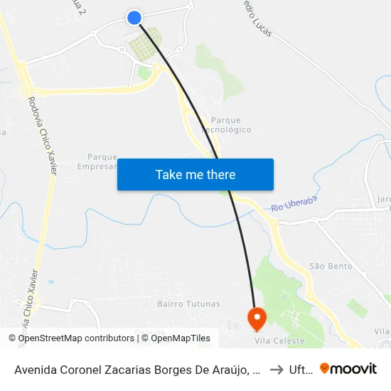 Avenida Coronel Zacarias Borges De Araújo, 1077 to Uftm map