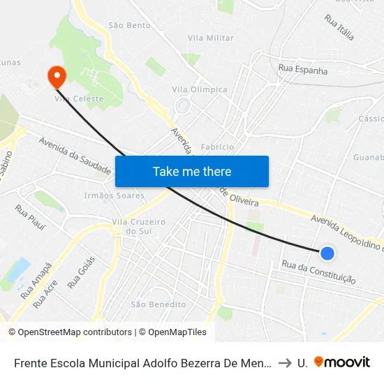 Frente Escola Municipal Adolfo Bezerra De Menezes - Sentido Terminal Leste / Jardim Califórnia (Rua Castro Alves) to Uftm map