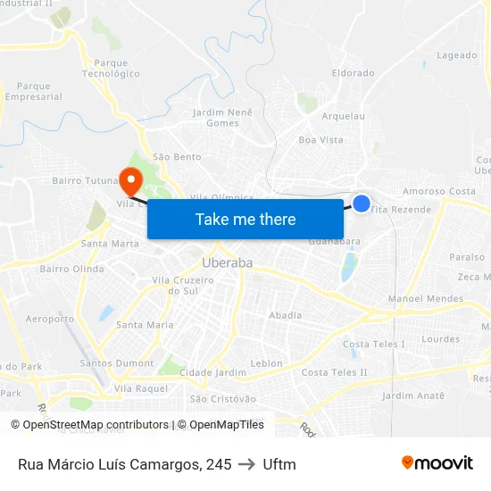 Rua Márcio Luís Camargos, 245 to Uftm map