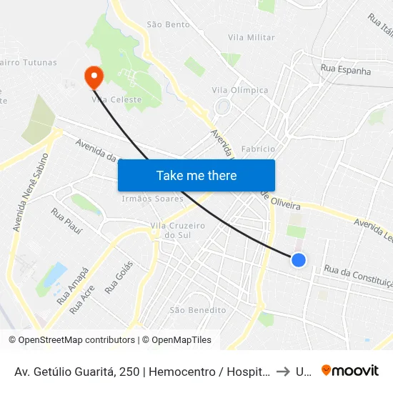Av. Getúlio Guaritá, 250 | Hemocentro / Hospitais / Uftm Abadia to Uftm map