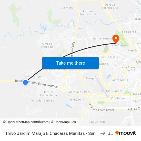Trevo Jardim Marajó E Chácaras Mariitas - Sentido Praça Rui Barbosa (Br-262) to Uftm map