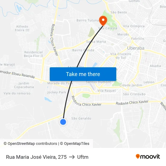Rua Maria José Vieira, 275 to Uftm map