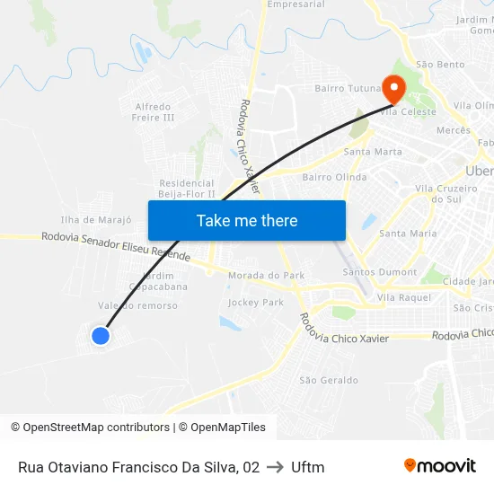 Rua Otaviano Francisco Da Silva, 02 to Uftm map