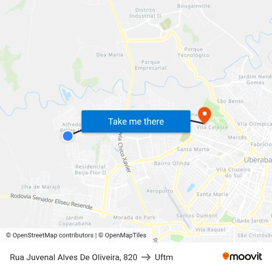 Rua Juvenal Alves De Oliveira, 820 to Uftm map