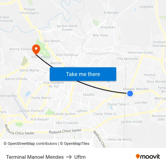 Terminal Manoel Mendes to Uftm map