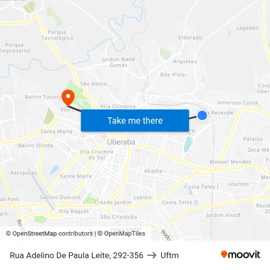 Rua Adelino De Paula Leite, 292-356 to Uftm map